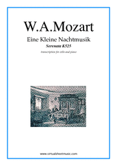 Cover icon of Eine Kleine Nachtmusik sheet music for cello and piano by Wolfgang Amadeus Mozart, classical score, intermediate/advanced skill level