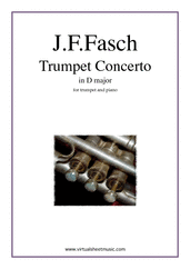 Cover icon of Concerto in D major sheet music for trumpet and piano by Johann Friedrich Fasch, classical score, intermediate skill level