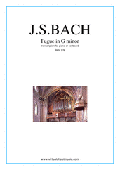 Cover icon of Fugue in G minor BWV 578 sheet music for piano solo or keyboard by Johann Sebastian Bach, classical score, intermediate piano or keyboard