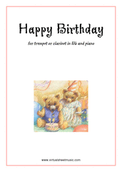 Cover icon of Happy Birthday sheet music for trumpet or clarinet and piano, classical score, intermediate skill level