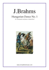 Cover icon of Hungarian Dance No. 1 sheet music for wind quartet and piano (or harpsichord) by Johannes Brahms, classical score, intermediate/advanced skill level