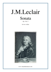 Cover icon of Sonata Op.3 No.5 (duo) sheet music for two violins by Jean Marie Leclair, classical score, intermediate duet