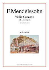 Cover icon of Concerto in E minor Op.64 sheet music for violin and piano by Felix Mendelssohn-Bartholdy, classical score, advanced skill level