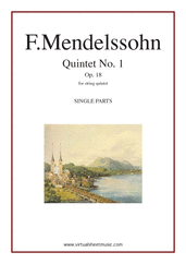 Cover icon of Quintet No. 1 Op. 18 in A major (parts) sheet music for string quintet by Felix Mendelssohn-Bartholdy, classical score, intermediate skill level