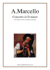 Cover icon of Concerto in D minor sheet music for alto saxophone and piano by Alessandro Marcello, classical score, intermediate skill level