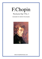 Cover icon of Nocturne Op.9 No.1 sheet music for clarinet and piano by Frederic Chopin, classical score, intermediate/advanced skill level