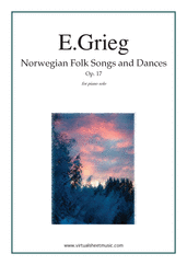 Cover icon of Norwegian Folk Songs and Dances sheet music for piano solo by Edvard Grieg, classical score, intermediate skill level