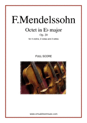 Cover icon of Octet in Eb major Op. 20 (f.score) sheet music for strings by Felix Mendelssohn-Bartholdy, classical score, intermediate/advanced skill level