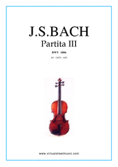 Cover icon of Partita No.3 in E major sheet music for violin solo by Johann Sebastian Bach, classical score, advanced skill level