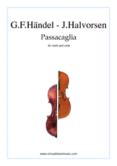 Cover icon of Passacaglia on a theme by G.F.Handel sheet music for violin and viola by Johan Halvorsen, classical score, intermediate/advanced duet