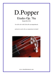 Cover icon of Etudes Op. 76a, book I (6-10) sheet music for cello solo (with 2nd cello accompaniment) by David Popper, classical score, advanced cello (with 2nd cello accompaniment)