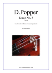 Cover icon of Etude No. 5 Op. 76a (NEW EDITION) sheet music for cello solo (with 2nd cello accompaniment) by David Popper, classical score, intermediate cello (with 2nd cello accompaniment)