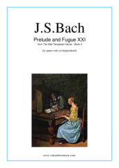 Cover icon of Prelude and Fugue XXI - Book II sheet music for piano solo (or harpsichord) by Johann Sebastian Bach, classical score, easy/intermediate piano (or harpsichord)