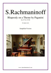 Cover icon of Rhapsody on a Theme by Paganini Op. 43 (simplified version) sheet music for piano solo by Serjeij Rachmaninoff, classical score, easy skill level