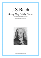 Cover icon of Sheep May Safely Graze sheet music for guitar solo by Johann Sebastian Bach, classical wedding score, intermediate skill level