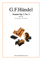 Cover icon of Sonata Op.1 No.3 sheet music for viola and piano by George Frideric Handel, classical score, intermediate skill level