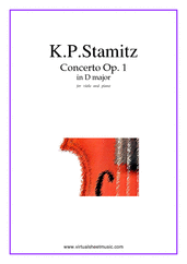 Cover icon of Concerto Op.1 No.1 sheet music for viola and piano by Karl Philip Stamitz, classical score, intermediate/advanced skill level