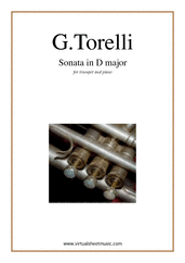 Cover icon of Sonata in D major sheet music for trumpet and piano by Giuseppe Torelli, classical score, intermediate skill level