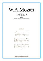 Cover icon of Trio No.7 K498 sheet music for violin (or clarinet), viola (or cello) and piano by Wolfgang Amadeus Mozart, classical score, intermediate/advanced skill level