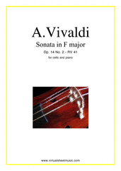 Cover icon of Sonata in F major Op.14 No.2 sheet music for cello and piano by Antonio Vivaldi, classical score, intermediate skill level