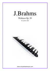 Cover icon of Waltzes Op.39 sheet music for piano solo by Johannes Brahms, classical score, intermediate skill level